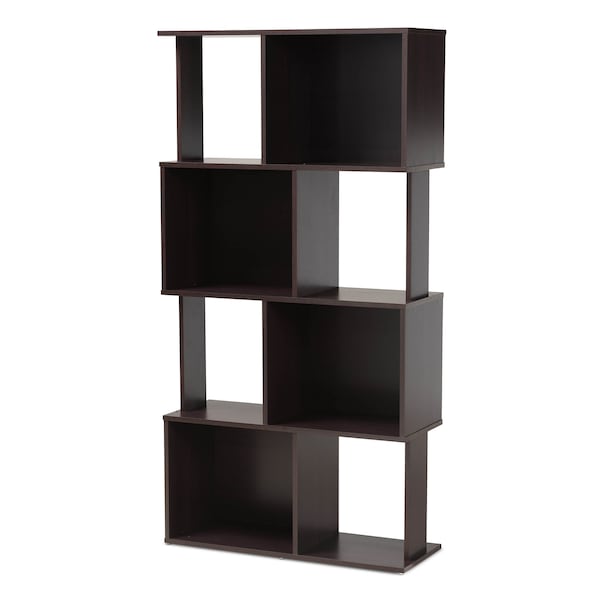 Baxton Studio Riva Dark Brown Finished Geometric Wood Bookshelf 159-9866 - main